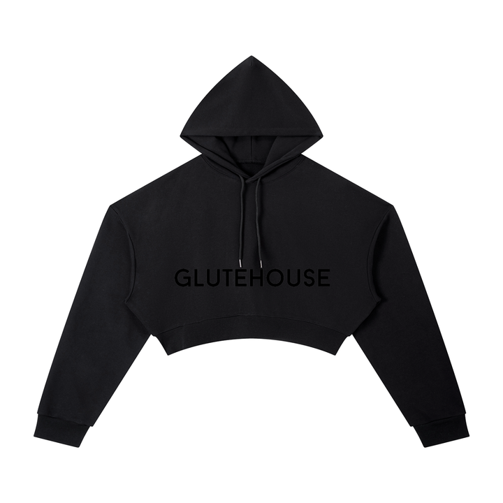 GluteHouse Crop Hoodie + Jogger Sweatpants Set - Black